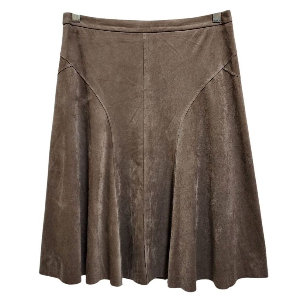 Cynthia Rowley Womens Brown Faux Suede Midi Skirt Size 6 Flare Zip Boho Western